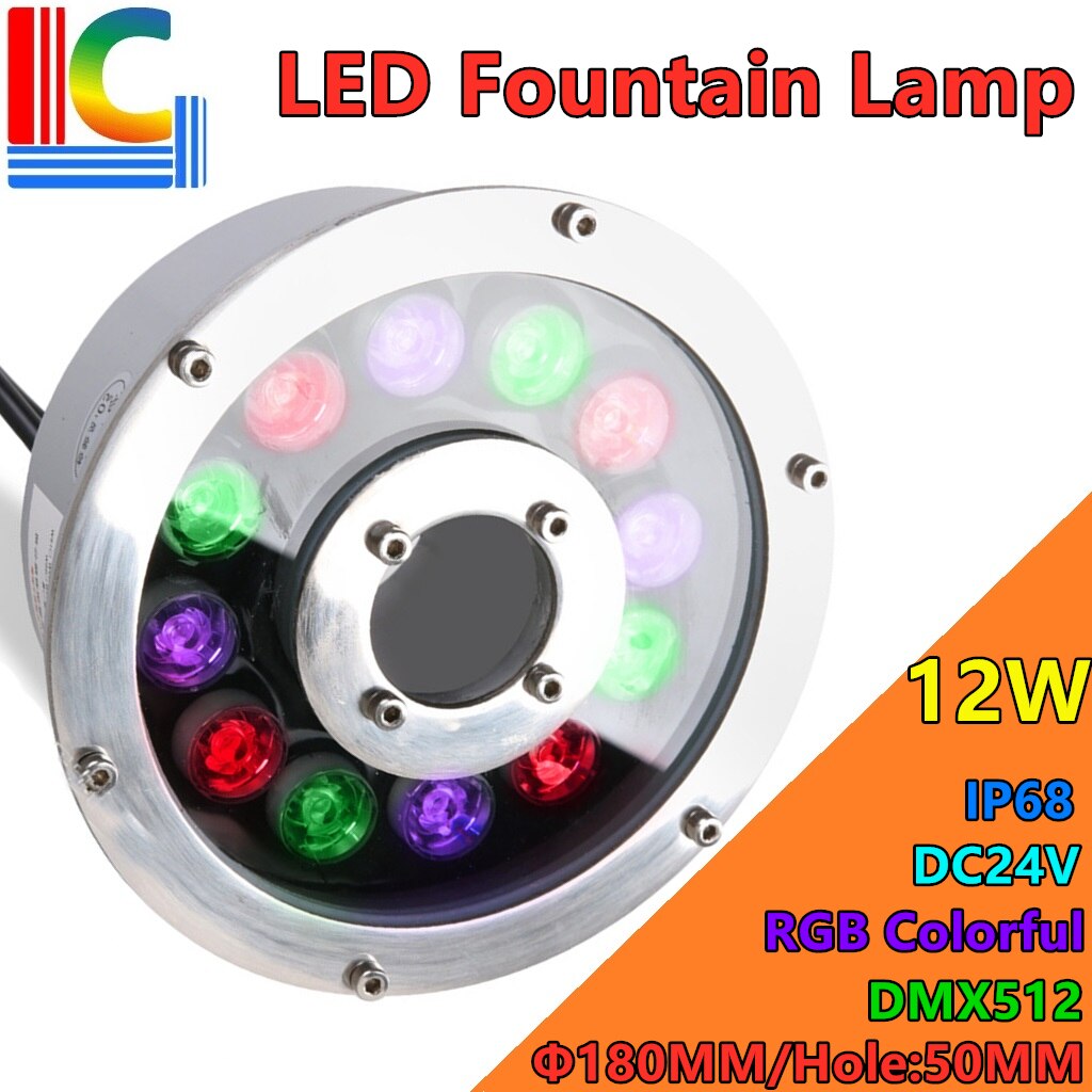 12W 18W 36W LED 분수 램프 24V IP68 라운드 수중 조명 DMX512 RGB 컬러 수영 연못 램프, 단일 색상 LED 풀 라이트